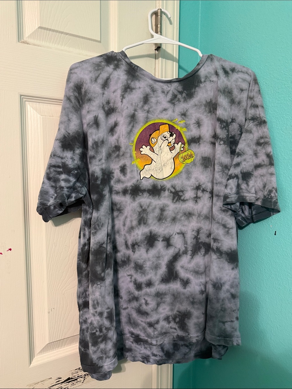 Gray Tie-Dye Short Sleeve Graphic Tee with Cartoon Print
